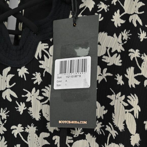 MAISON SCOTCH Dress Womens Size 4 Floral Mini Black Tropical Print Smocked NEW - Picture 11 of 14